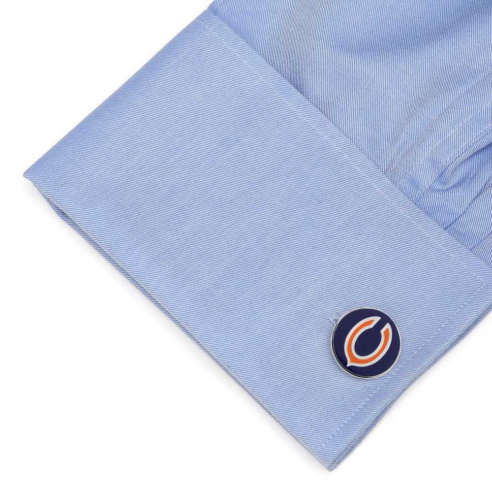 Men’s Cufflinks- Palladium Edition Chicago Bears with Enamel Accents (Officially Licensed)