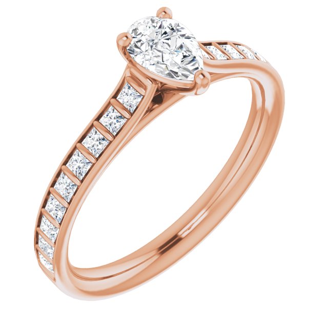 10K Rose Gold Customizable Pear Cut Style with Princess Channel Bar Setting