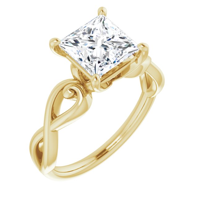 10K Yellow Gold Customizable Princess/Square Cut Solitaire Design with Tapered Infinity-symbol Split-band