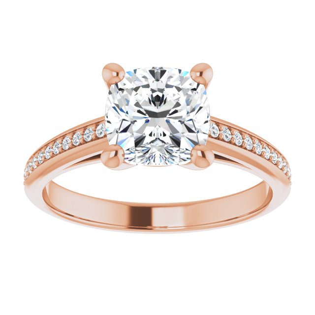 Cubic Zirconia Engagement Ring- The Ahimsa (Customizable Cathedral-set Cushion Cut Style with Shared Prong Band)