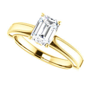Cubic Zirconia Engagement Ring- The Britney (Customizable Emerald Cut Decorative-Pronged Cathedral Solitaire with Fine Milgrain Band)