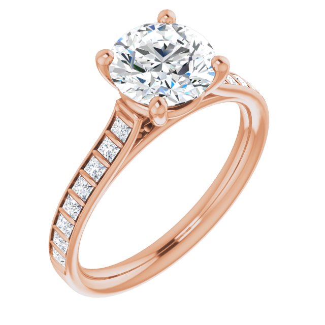 10K Rose Gold Customizable Round Cut Style with Princess Channel Bar Setting