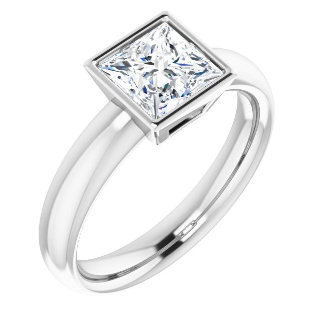 14K White Gold Customizable Bezel-set Princess/Square Cut Solitaire with Wide Band