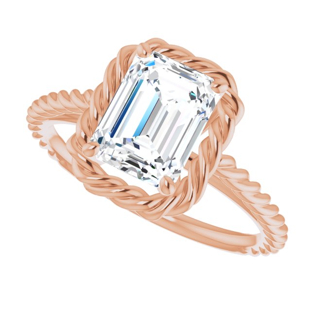 Cubic Zirconia Engagement Ring- The Carrington (Customizable Cathedral-set Emerald Cut Solitaire with Thin Rope-Twist Band)