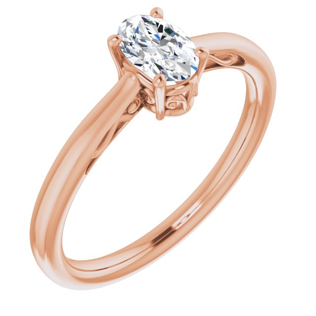 10K Rose Gold Customizable Oval Cut Solitaire with 'Incomplete' Decorations
