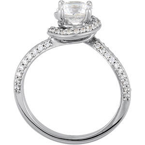 Cubic Zirconia Engagement Ring- The Christine (Unique Round Cut with Pave Band)