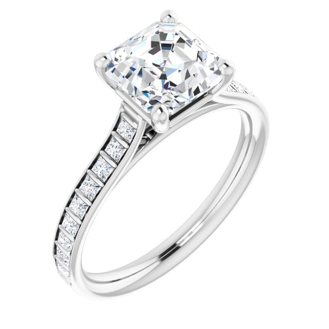 Cubic Zirconia Engagement Ring- The Gloria (Customizable Asscher Cut Style with Princess Channel Bar Setting)