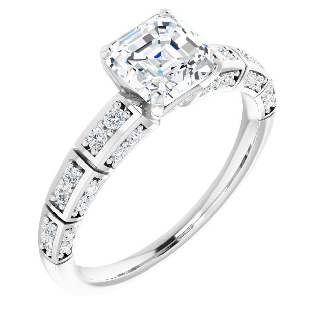 14K White Gold Customizable Asscher Cut Style with Three-sided, Segmented Shared Prong Band
