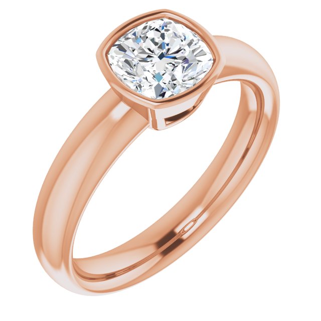 10K Rose Gold Customizable Bezel-set Cushion Cut Solitaire with Wide Band