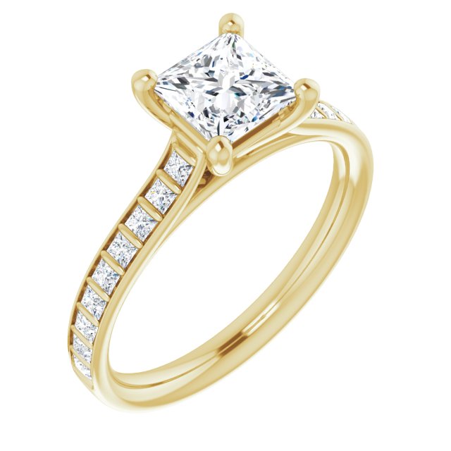 10K Yellow Gold Customizable Princess/Square Cut Style with Princess Channel Bar Setting