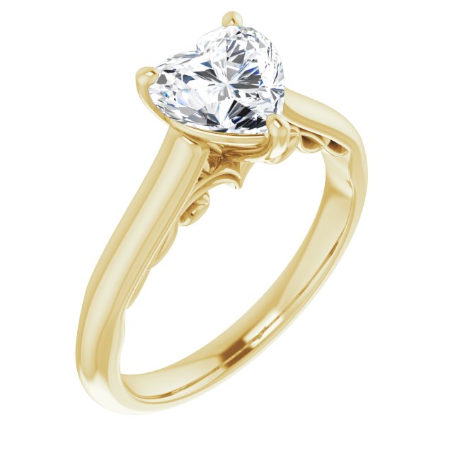 10K Yellow Gold Customizable Heart Cut Cathedral Solitaire with Two-Tone Option Decorative Trellis 'Down Under'
