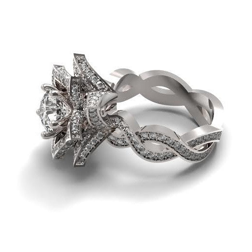 Cubic Zirconia Engagement Ring- The Teather (2.68 Carat Flower-Inspired Halo with Infinity Pave Band)