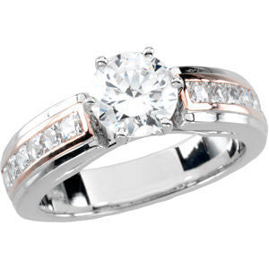 CZ Wedding Set, Style 232 featuring The Natalie engagement ring (Customizable Center Stone with Two-Tone Princess Channel Band)