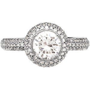 Cubic Zirconia Engagement Ring- The Gisel (1.62 Carat TCW Round Cut with Faux Pavé Halo and Accented Band)