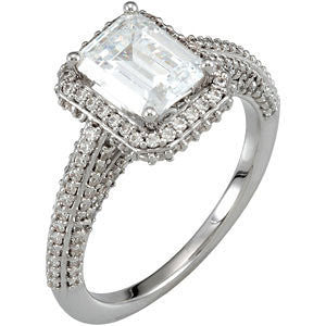 Cubic Zirconia Engagement Ring- The Cher (Emerald Cut or Radiant Cut Halo with Three-Sided Pavé Band)