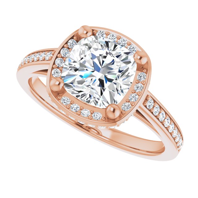 Cubic Zirconia Engagement Ring- The Estelle (Customizable Cathedral-Halo Cushion Cut Design with Under-halo & Shared Prong Band)