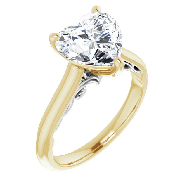 14K Yellow & White Gold Customizable Heart Cut Cathedral Solitaire with Two-Tone Option Decorative Trellis 'Down Under'