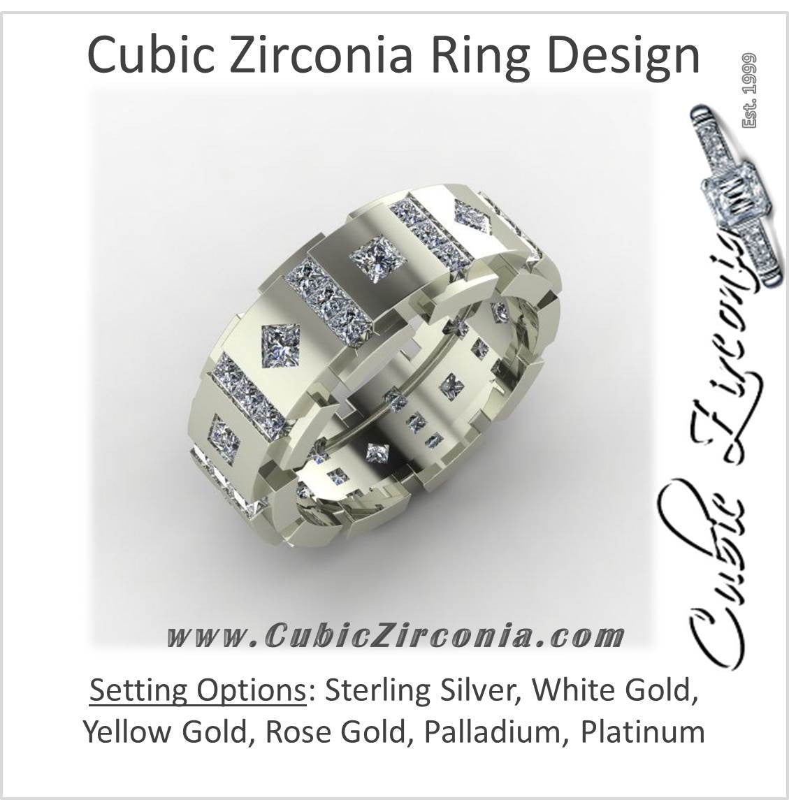 Cubic Zirconia Men’s Wedding Band– Square Link Design with Square Channel and Bezel Stones