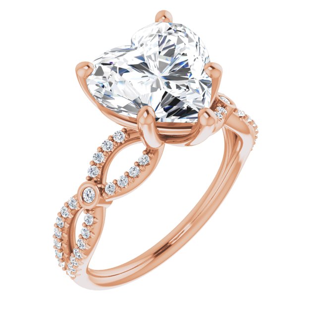 10K Rose Gold Customizable Heart Cut Design with Infinity-inspired Split Pavé Band and Bezel Peekaboo Accents