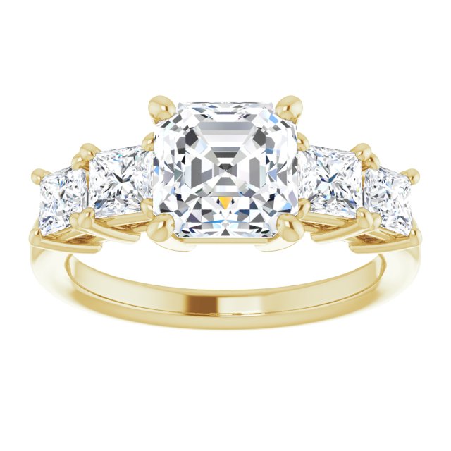 Cubic Zirconia Engagement Ring- The Abril (Customizable 5-stone Asscher Cut Style with Quad Princess-Cut Accents)