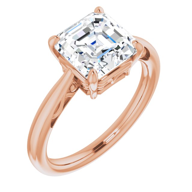 10K Rose Gold Customizable Asscher Cut Solitaire with 'Incomplete' Decorations