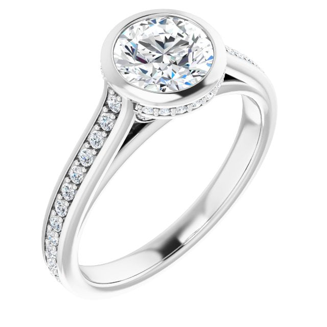 10K White Gold Customizable Cathedral-Bezel Round Cut Design with Under Halo and Shared Prong Band