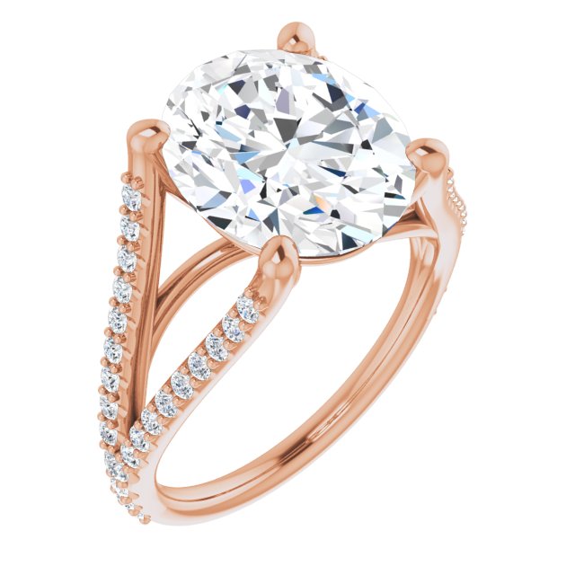 10K Rose Gold Customizable Cathedral-raised Oval Cut Center with Exquisite Accented Split-band