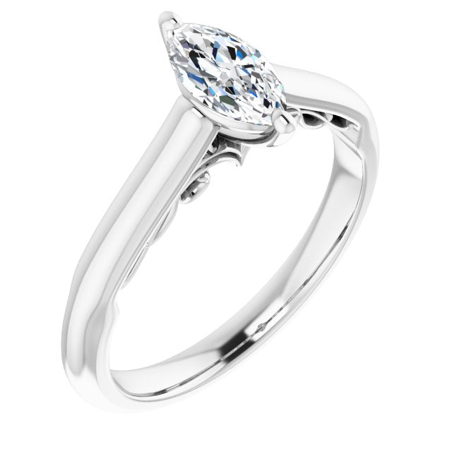 10K White Gold Customizable Marquise Cut Cathedral Solitaire with Two-Tone Option Decorative Trellis 'Down Under'