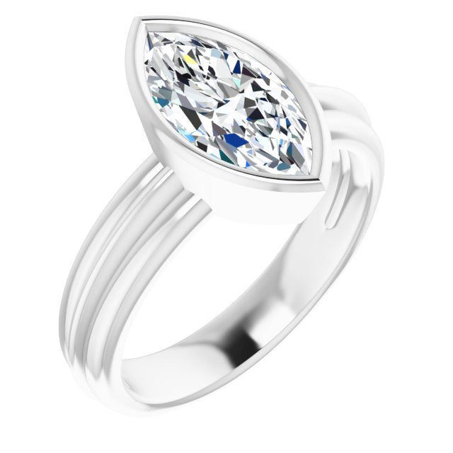 Cubic Zirconia Engagement Ring- The Aretha (Customizable Bezel-set Marquise Cut Solitaire with Grooved Band)