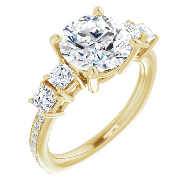 10K Yellow Gold Customizable Round Cut 5-stone Style with Quad Round Accents plus Shared Prong Band
