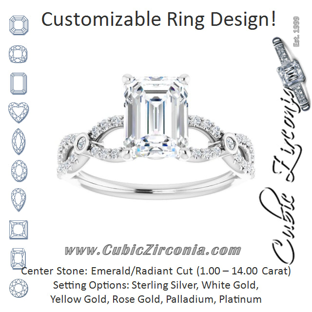 Cubic Zirconia Engagement Ring- The Aashi (Customizable Radiant Cut Design with Infinity-inspired Split Pavé Band and Bezel Peekaboo Accents)
