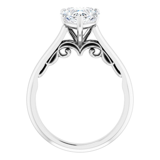 Cubic Zirconia Engagement Ring- The Adelaide (Customizable Heart Cut Cathedral Solitaire with Two-Tone Option Decorative Trellis 'Down Under')