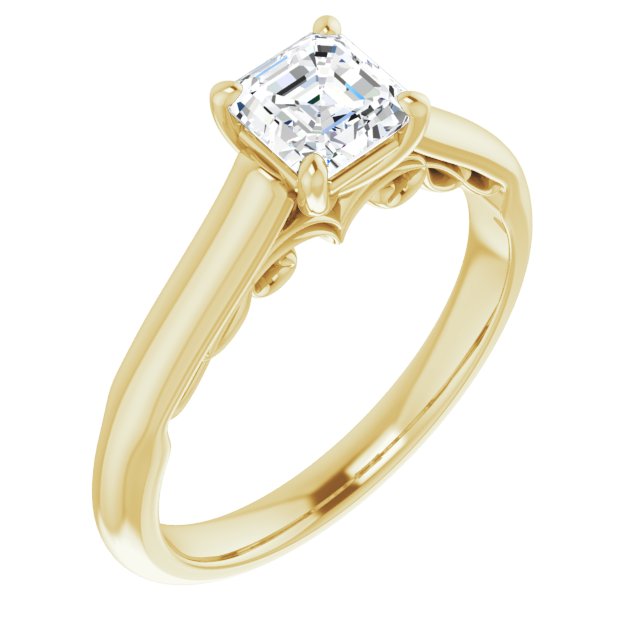 10K Yellow Gold Customizable Asscher Cut Cathedral Solitaire with Two-Tone Option Decorative Trellis 'Down Under'