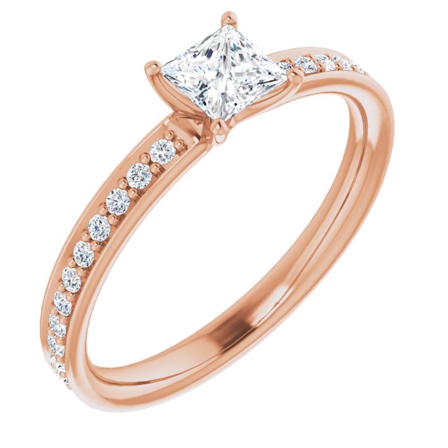10K Rose Gold Customizable Classic Prong-set Princess/Square Cut Design with Shared Prong Band