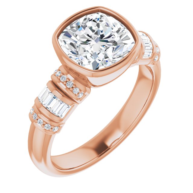 10K Rose Gold Customizable Bezel-set Cushion Cut Setting with Wide Sleeve-Accented Band