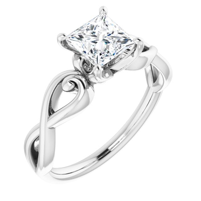 10K White Gold Customizable Princess/Square Cut Solitaire Design with Tapered Infinity-symbol Split-band