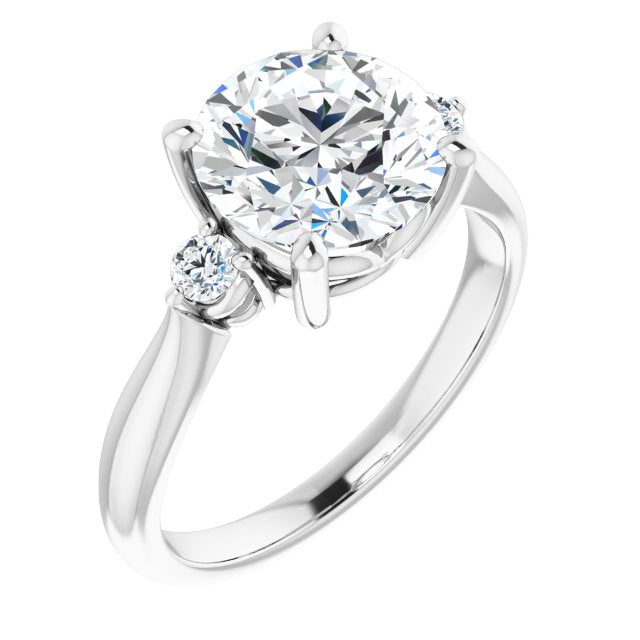 Platinum Customizable 3-stone Round Cut Design with Twin Petite Round Accents