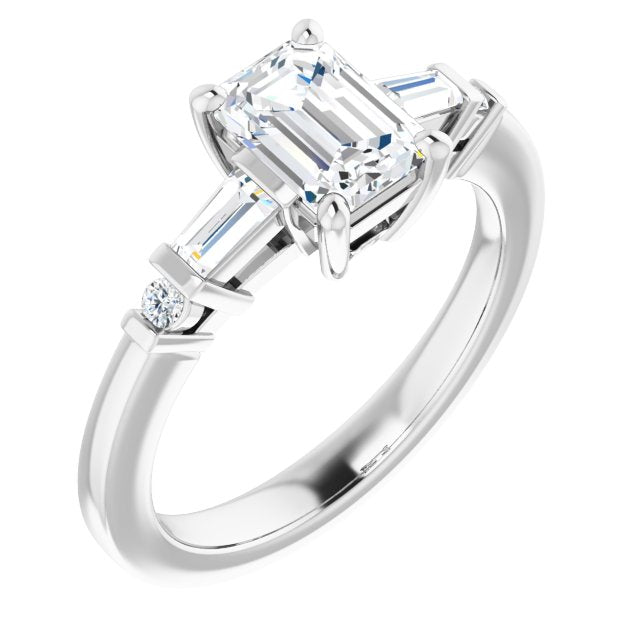 Cubic Zirconia Engagement Ring- *Clearance* The Belem (1.0 carat Emerald Cut and 5-stone Baguette+Round-Accented Design in Platinum)