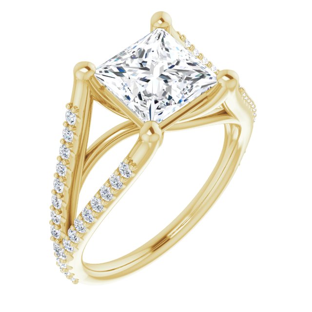 10K Yellow Gold Customizable Cathedral-raised Princess/Square Cut Center with Exquisite Accented Split-band