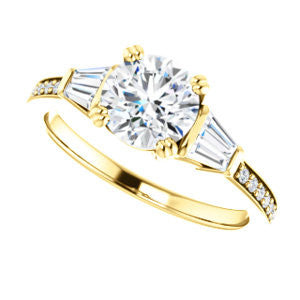 CZ Wedding Set, featuring The Hazel Rae engagement ring (Customizable Round Cut Design with Quad Baguette Accents and Pavé Band)