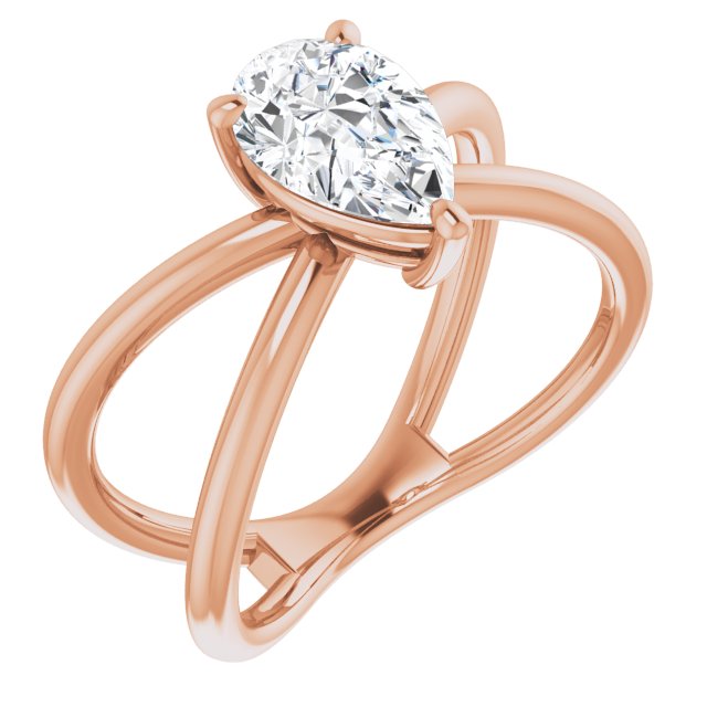 10K Rose Gold Customizable Pear Cut Solitaire with Semi-Atomic Symbol Band