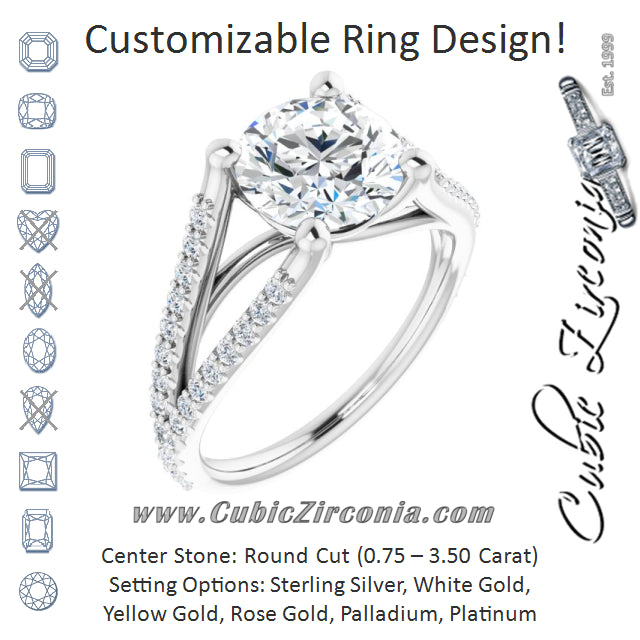 Cubic Zirconia Engagement Ring- The Addison (Customizable Cathedral-raised Round Cut Center with Exquisite Accented Split-band)
