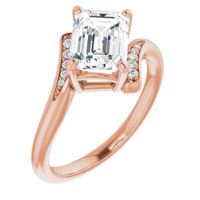 Cubic Zirconia Engagement Ring- The Aina Svanhild (Customizable 11-stone Emerald Cut Design with Bypass Channel Accents)