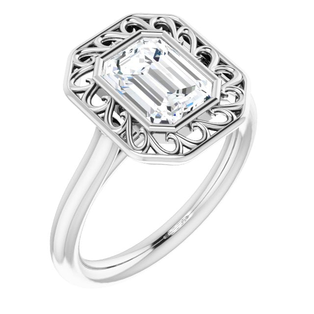 Cubic Zirconia Engagement Ring- The Addie (Customizable Cathedral-Bezel Style Radiant Cut Solitaire with Flowery Filigree)