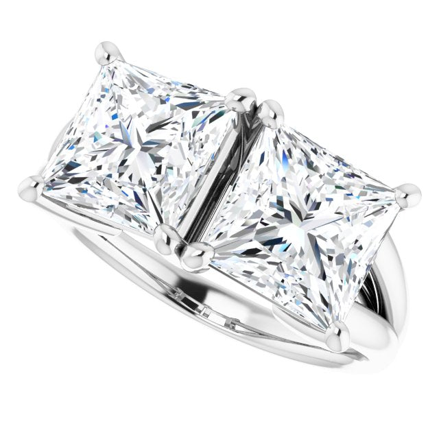 Cubic Zirconia Engagement Ring- The Janice (Customizable Two-Stone Princess/Square Cut with Split Band)