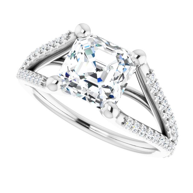 Cubic Zirconia Engagement Ring- The Addison (Customizable Cathedral-raised Asscher Cut Center with Exquisite Accented Split-band)