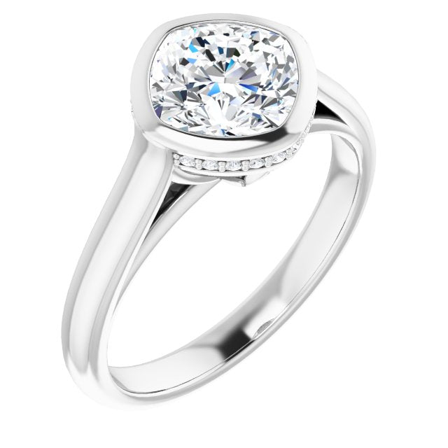 Cubic Zirconia Engagement Ring- The Alexia (Customizable Cushion Cut Semi-Solitaire with Under-Halo and Peekaboo Cluster)