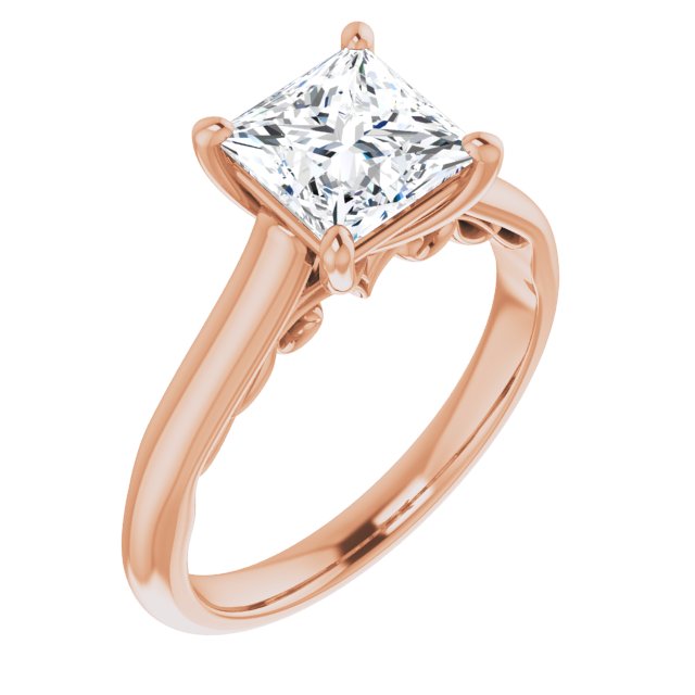 10K Rose Gold Customizable Princess/Square Cut Cathedral Solitaire with Two-Tone Option Decorative Trellis 'Down Under'