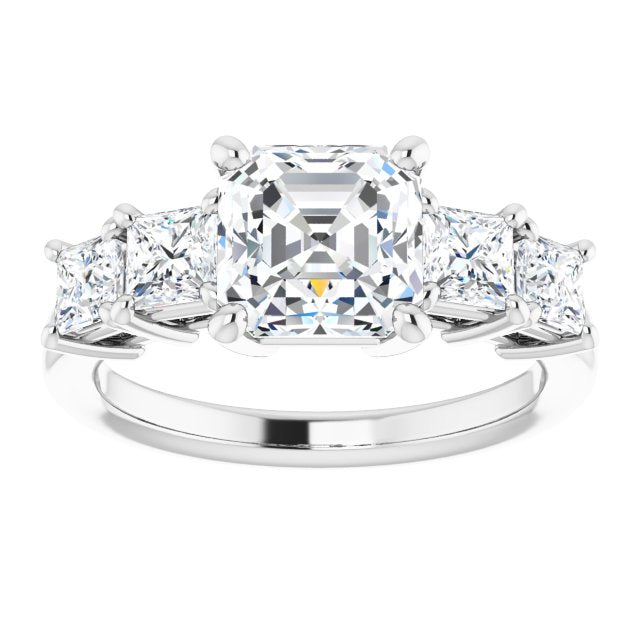 Cubic Zirconia Engagement Ring- The Abril (Customizable 5-stone Asscher Cut Style with Quad Princess-Cut Accents)