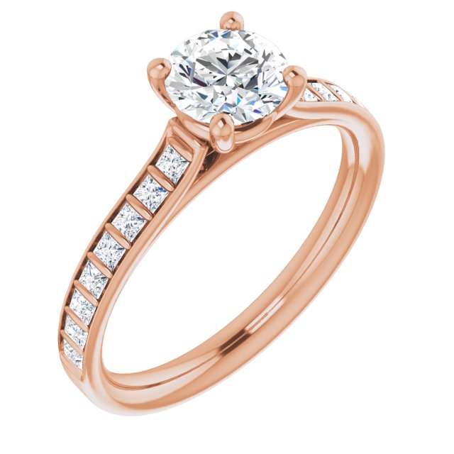 10K Rose Gold Customizable Round Cut Style with Princess Channel Bar Setting